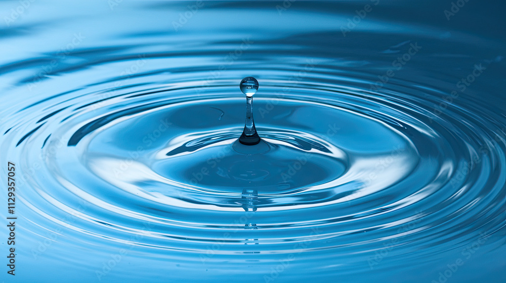 Water Droplet Creating Concentric Ripples on Surface, Central Reflection, Circular Pattern of Ripples, Serene Blue Color Palette, Calming and Peaceful Ambiance Water Droplet Creating Concentric Ripples on Surface, Central Reflection, Circular Pattern of Ripples, Serene Blue Color Palette, Calming and Peaceful Ambiance
