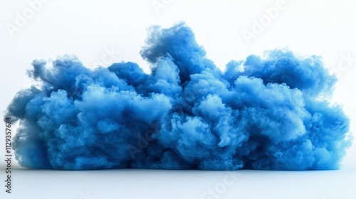 Bright blue explosion of colored powder on a white background during a creative event