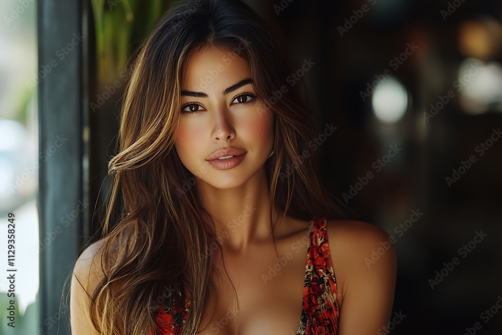 Serene Woman with Long Hair in Urban Setting Serene Woman with Long Hair in Urban Setting