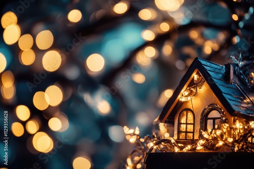 Wallpaper Mural Cozy small house surrounded by lights, with a tree in the background Torontodigital.ca