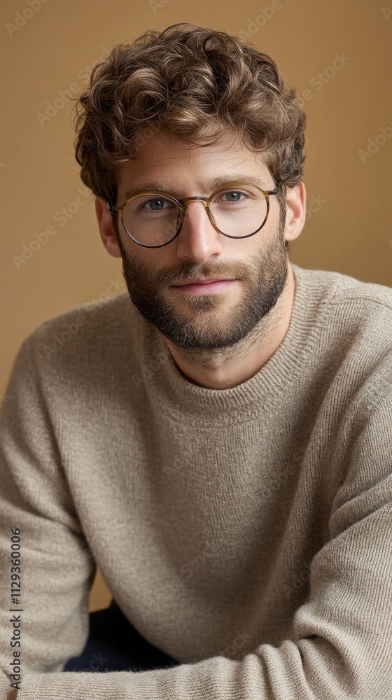 Obraz premium Modern eyeglasses with lightweight materials, cutting-edge technology, and ergonomic fit. Perfect for all-day wear, combining comfort and visual clarity. Trendy frames in muted tones.