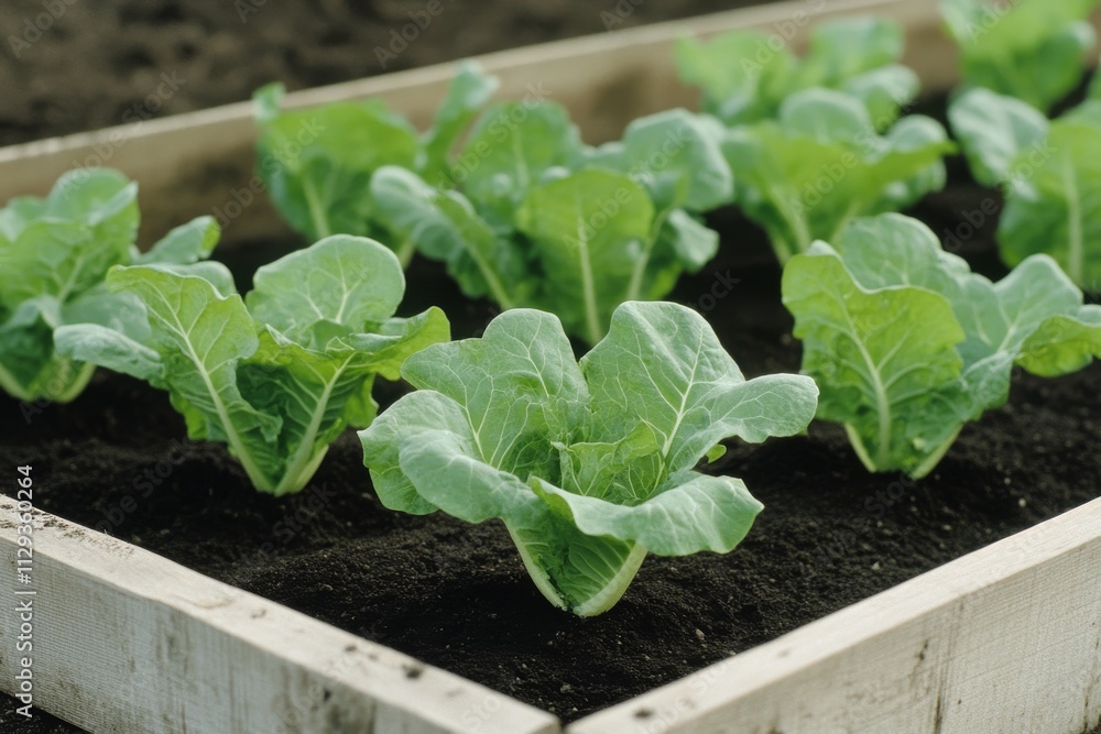 Fresh lettuce growing in a garden bed on a sunny day in the spring season Fresh lettuce growing in a garden bed on a sunny day in the spring season