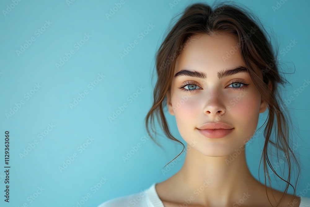 Woman Blue Eyes Natural Makeup Light Background Woman Blue Eyes Natural Makeup Light Background