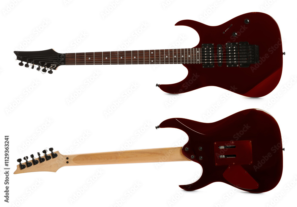 Naklejka premium Electric guitar isolated on white, back and front views