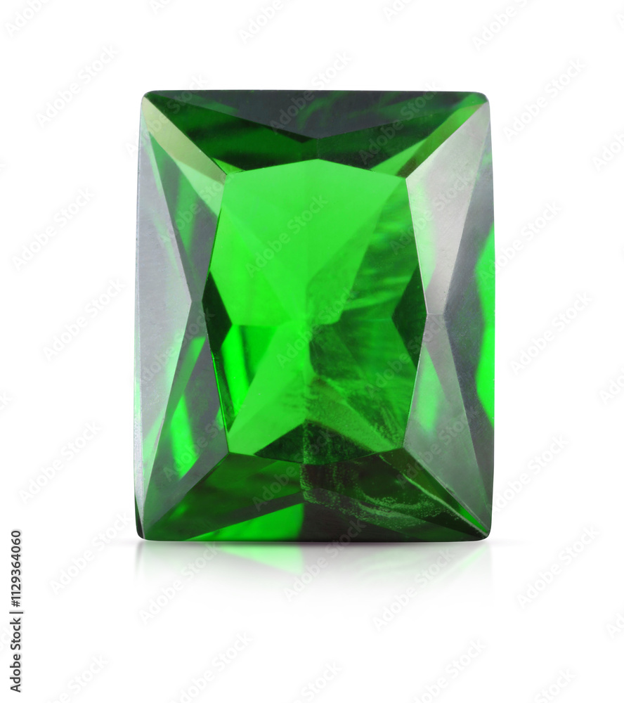 One green shiny gemstone isolated on white One green shiny gemstone isolated on white