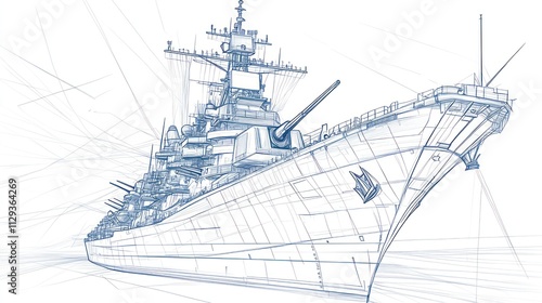 Blueprint of a Majestic Warship: A Detailed Technical Drawing photo