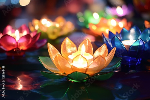 A close-up shot of multiple lit candles photo