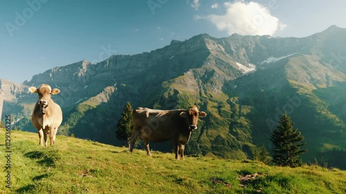 cow within beautiful Swiss nature within the alps