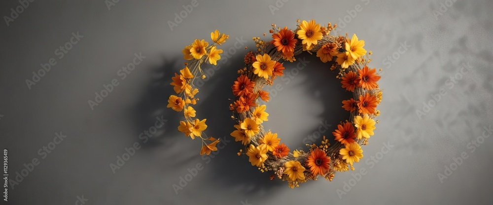 Dried flower wreath with orange and yellow petals , , rustic decoration Dried flower wreath with orange and yellow petals , , rustic decoration