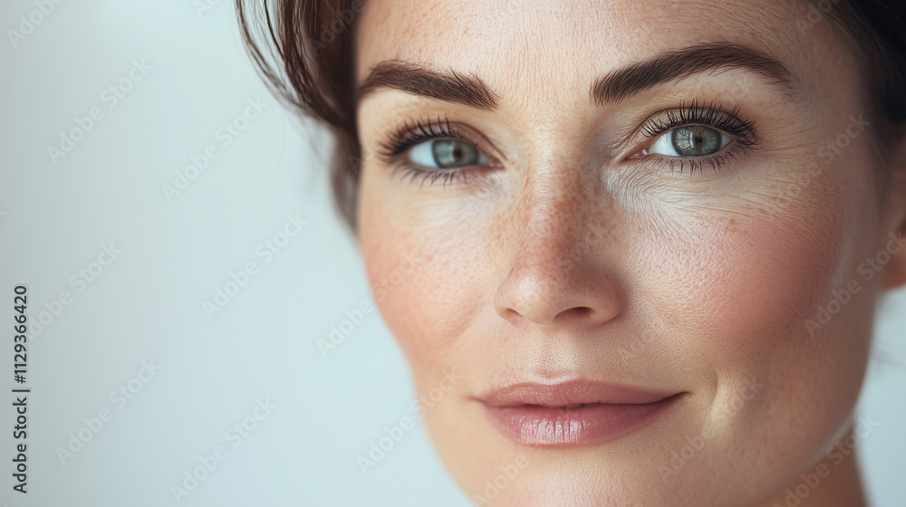 Fototapeta premium Close-Up Portrait of a Woman in Her 40s with Radiant Skin