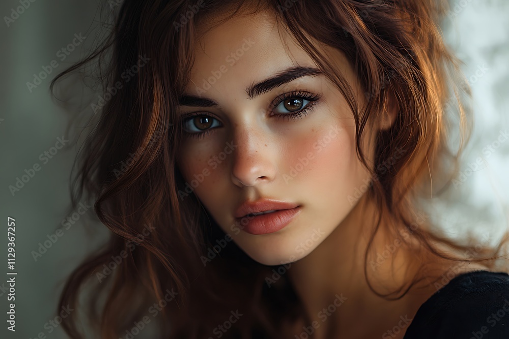 Woman Headshot Light Brown Wavy Hair Natural Makeup Rosy Cheeks Woman Headshot Light Brown Wavy Hair Natural Makeup Rosy Cheeks
