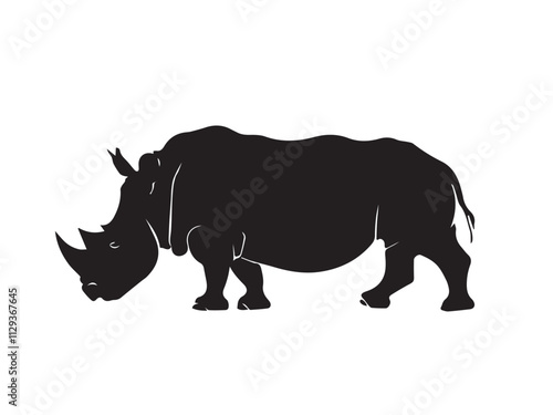 Wild black Rhino Silhouette on white background. Black and white rhino vector silhouette. Animal Silhouette. Vector illustration. 