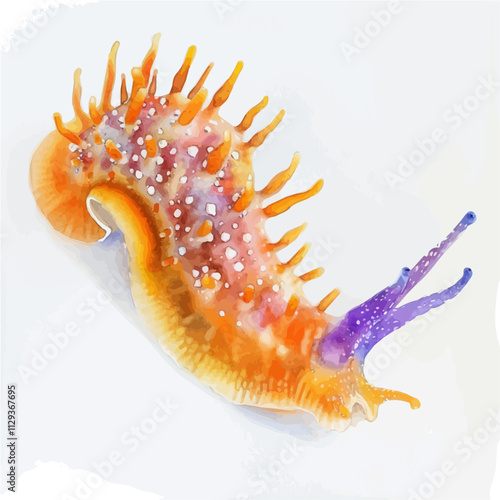 A watercolor of a sea slug, isolated on a white background. Sea slug vector. photo