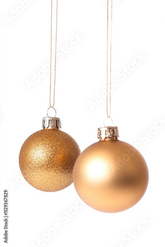 Two golden ornaments hang from a festive string, perfect for holiday decorations or gift giving