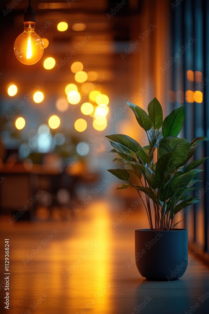 A single potted plant sits on a wooden table, with a simple decorative base A single potted plant sits on a wooden table, with a simple decorative base