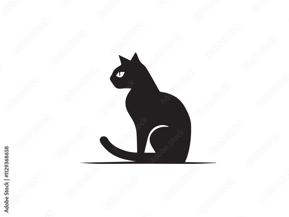 Black cat silhouette isolated on white background. Cat silhouette vector. Black silhouette of cat. Vector illustration. Black cat silhouette isolated on white background. Cat silhouette vector. Black silhouette of cat. Vector illustration.