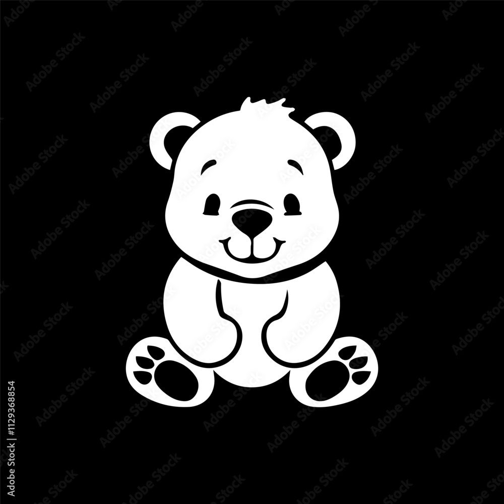 Fototapeta premium Vector cartoon lovely teddy bear children's toy black and white monochrome vector line art isolated