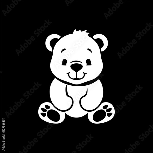 Vector cartoon lovely teddy bear children's toy black and white monochrome vector line art isolated