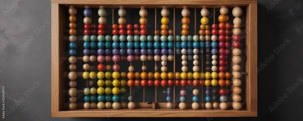 Top view of colorful wooden abacus with sliding beads, Math, School supplies, Arithmetic concept Top view of colorful wooden abacus with sliding beads, Math, School supplies, Arithmetic concept