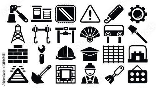 Construction & Building related icon editable stroke outline  set of different types small icons isolated on white background flat vector illustration