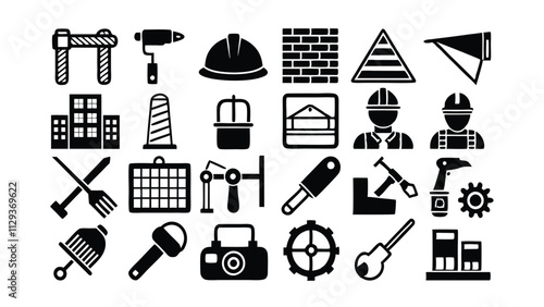 Construction & Building related icon editable stroke outline  set of different types small icons isolated on white background flat vector illustration