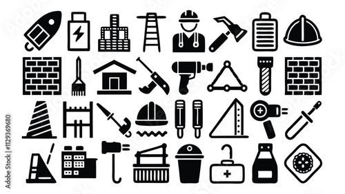 Construction & Building related icon editable stroke outline  set of different types small icons isolated on white background flat vector illustration