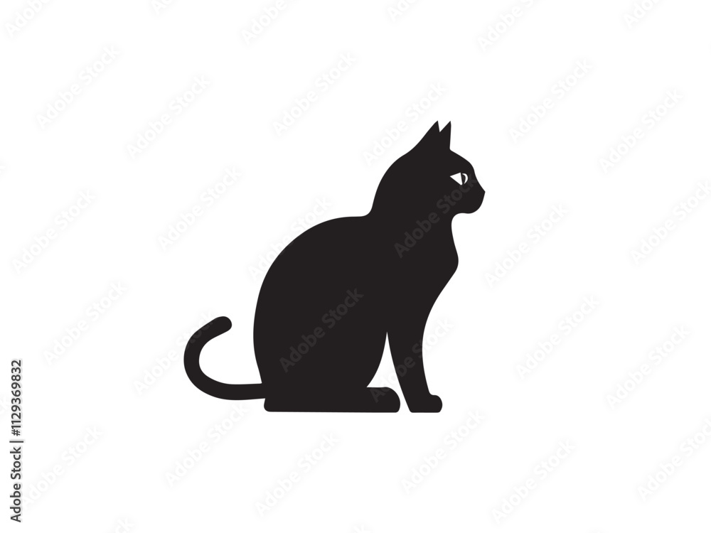 Black cat silhouette isolated on white background. Cat silhouette vector. Black silhouette of cat. Vector illustration. Black cat silhouette isolated on white background. Cat silhouette vector. Black silhouette of cat. Vector illustration.