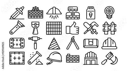 Construction & Building related icon editable stroke outline  set of different types small icons isolated on white background flat vector illustration
