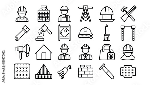 Construction & Building related icon editable stroke outline  set of different types small icons isolated on white background flat vector illustration