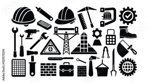 Construction & Building related icon editable stroke outline  set of different types small icons isolated on white background flat vector illustration