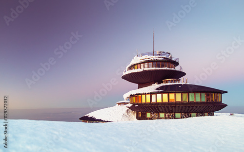 Fototapeta Naklejka Na Ścianę i Meble -  meteorological observatory on the summit of Sniezka, Karkonosze Mountains, Lower Silesia, Poland.