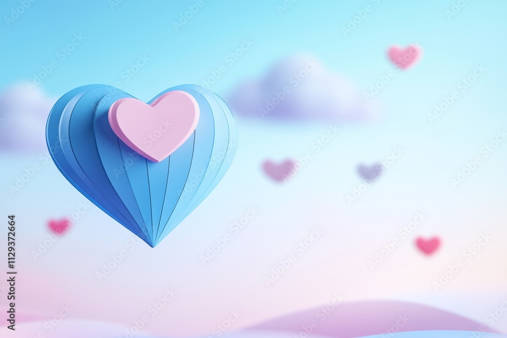 A vibrant heart-shaped balloon soars in the sky, surrounded by floating hearts, symbolizing love and celebration for Valentine's Day. A vibrant heart-shaped balloon soars in the sky, surrounded by floating hearts, symbolizing love and celebration for Valentine's Day.