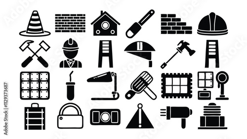 Construction & Building related icon editable stroke outline  set of different types small icons isolated on white background flat vector illustration