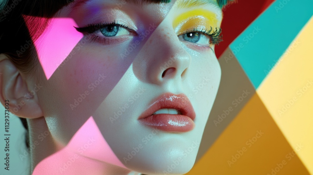 Obraz premium Close-up portrait of a woman with bold makeup, great for beauty or lifestyle uses