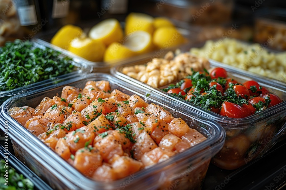 Various food items stored in plastic containers on a kitchen counter Various food items stored in plastic containers on a kitchen counter