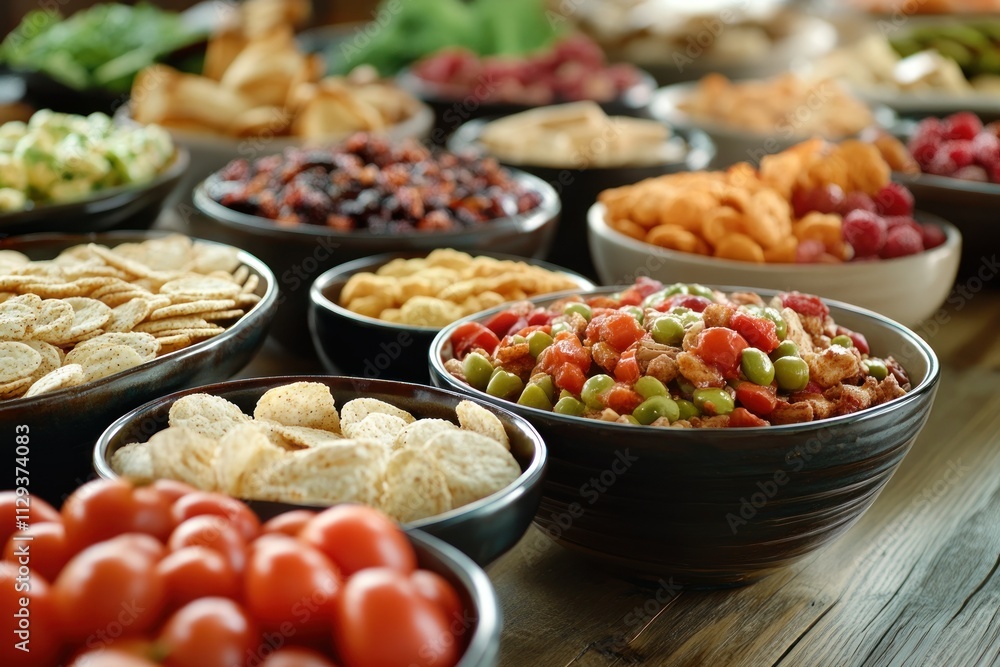 Vibrant Assortment of Snacks in Beautiful Bowls Vibrant Assortment of Snacks in Beautiful Bowls