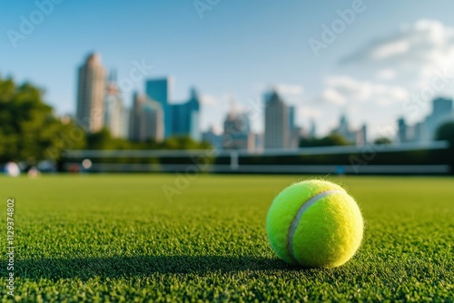Vibrant Tennis Ball on Lush Green Field