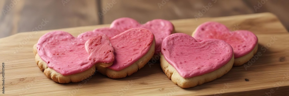 Pink and Red Heart-Shaped Cookies on a Wooden Board , pink heart cookies, heart shaped cookies, cookie decorating Pink and Red Heart-Shaped Cookies on a Wooden Board , pink heart cookies, heart shaped cookies, cookie decorating
