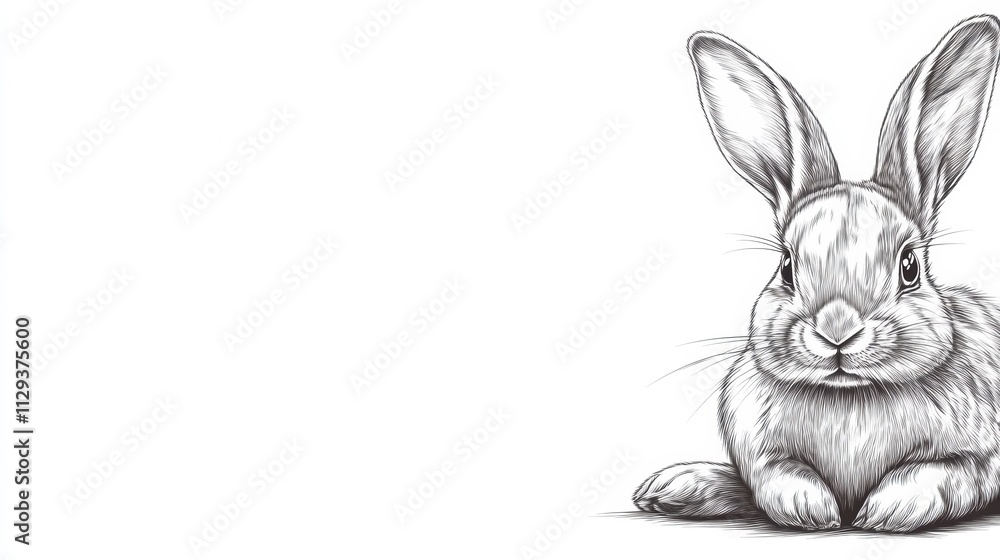 Obraz premium Adorable rabbit sketch with detailed fur and expressive eyes on a white background, AI