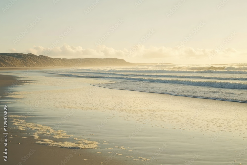 Fototapeta premium Tranquil Beach with Soft Ocean Waves at Sunrise