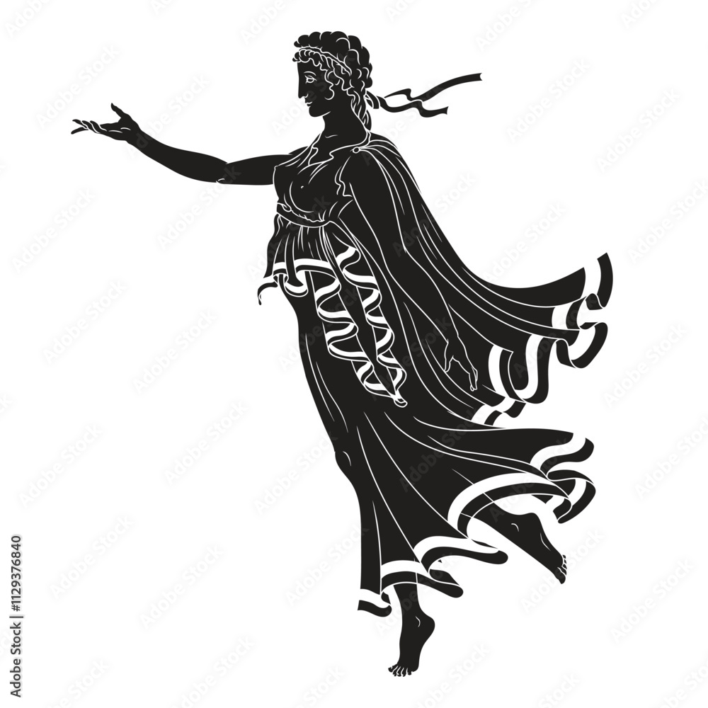 Fototapeta premium Ancient greek woman goddess in tunic. Figure isolated on white background