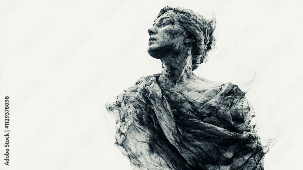 Abstract grayscale statue, draped fabric, ethereal form. Abstract grayscale statue, draped fabric, ethereal form.