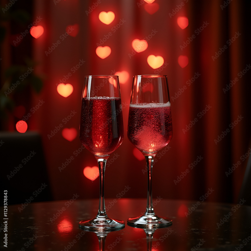 Clinking glasses with bubbly drink in a romantic setting Clinking glasses with bubbly drink in a romantic setting