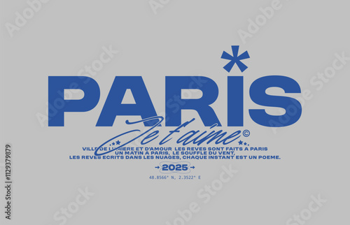 Minimalistic streetwear typographic print "Paris". Street text print for t-shirt, hoodie and sweatshirt. Isolated on white background	