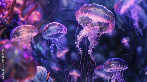 Enchanting Jellyfish Glow in Vibrant Underwater Scene photo