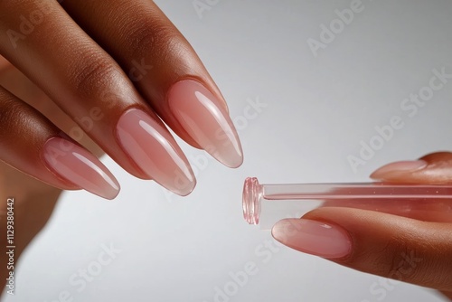 Nail care procedure with pink ombre manicure and dropper application