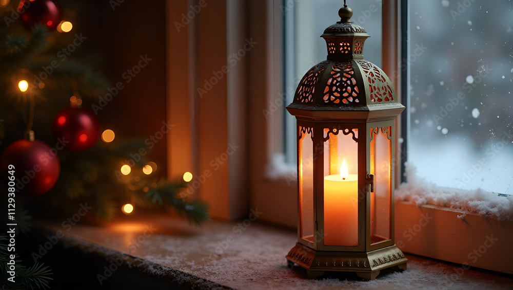 Ornate Christmas Lantern with Dancing Candlelight Ornate Christmas Lantern with Dancing Candlelight