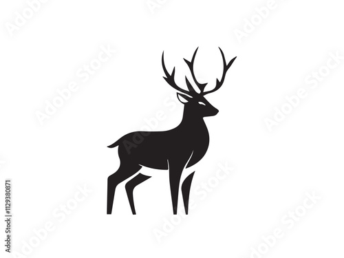 Black deer silhouette on white background. Deer silhouette vector. Animal silhouette. Deer vector Illustration. 