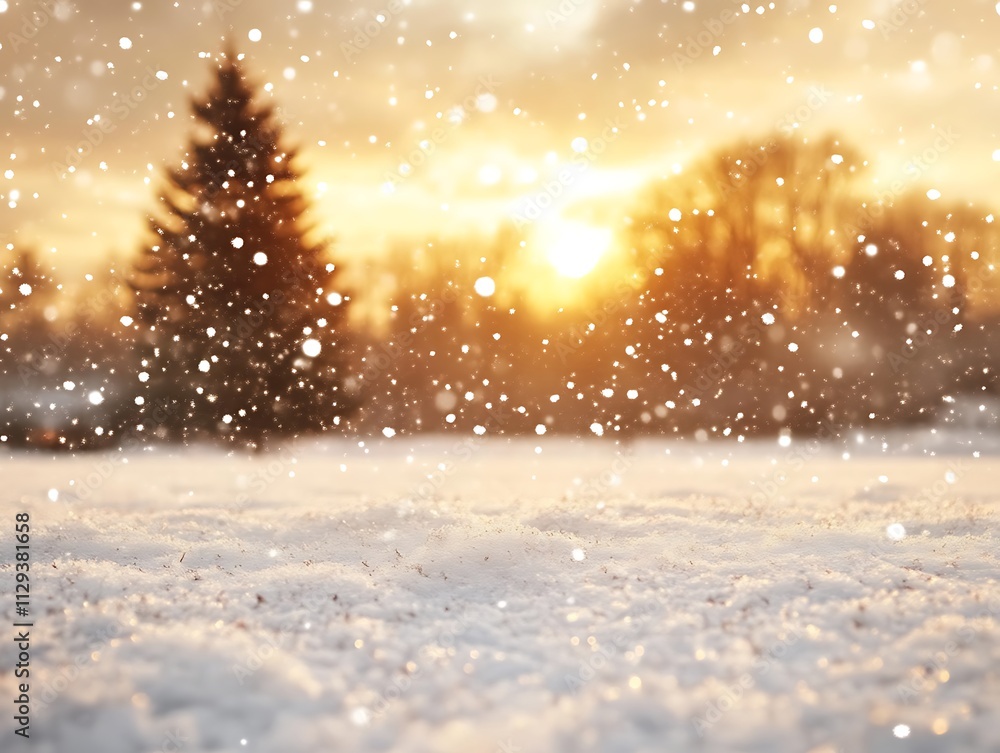 Winter Sunset Snowfall Over Snowy Landscape Winter Sunset Snowfall Over Snowy Landscape