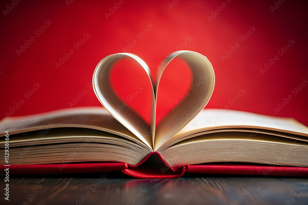 A book with pages folded into the shape of a heart, set against a soft red background, symbolizing love and romance. A book with pages folded into the shape of a heart, set against a soft red background, symbolizing love and romance.